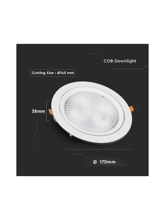 V-TAC Panou LED Rotund Încastrat 30W cu Lumină Alb Natural 4000K 22.5cm