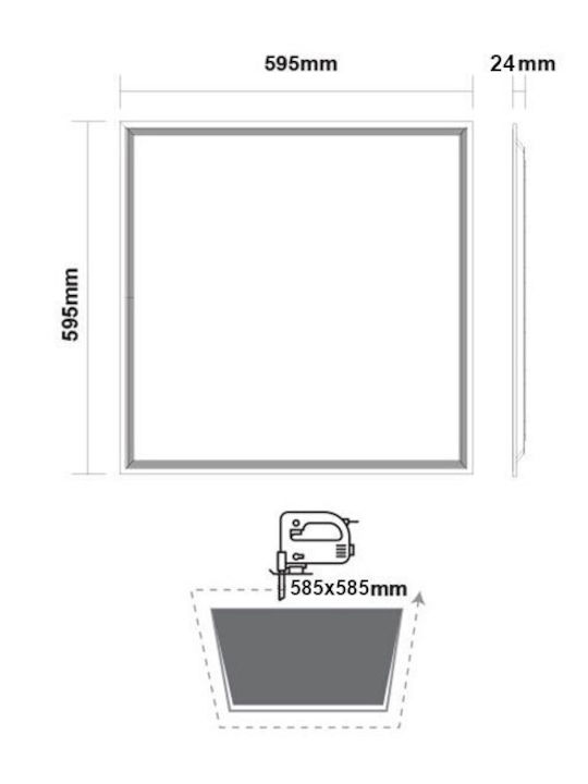 Aca Square Recessed LED Panel 30W with Warm White Light 3000K 59.5x59.5cm