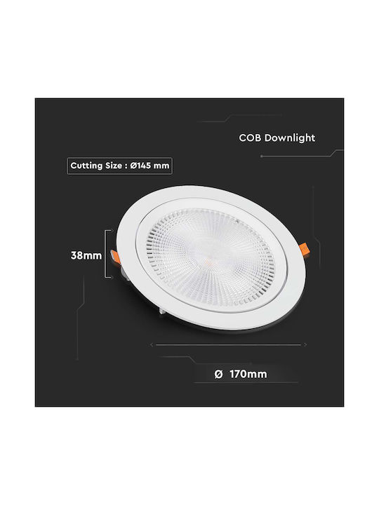 V-TAC Στρογγυλό Χωνευτό LED Panel 20W με Ψυχρό Λευκό Φως 6400K 17εκ.