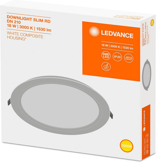 Ledvance Dl Slim Στρογγυλό LED Panel 18W με Θερμό Λευκό Φως 3000K
