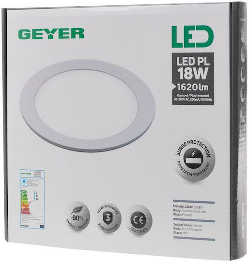 Geyer Rund Vertieft LED Panel 18W mit Kaltweiß Licht 6500K