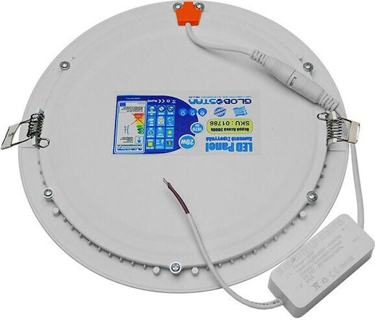 GloboStar Στρογγυλό Χωνευτό LED Panel 20W με Θερμό Λευκό Φως 2700K 22.2εκ.