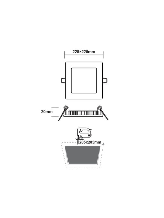 Aca Square Recessed Spot with Integrated LED and Cool White Light White 22.3x22.3cm.