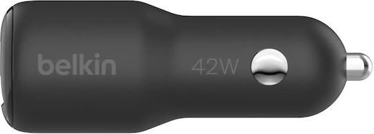 Belkin Φορτιστής Αυτοκινήτου 42W Γρήγορης Φόρτισης με Θύρες: 1xUSB 1xType-C Μαύρος
