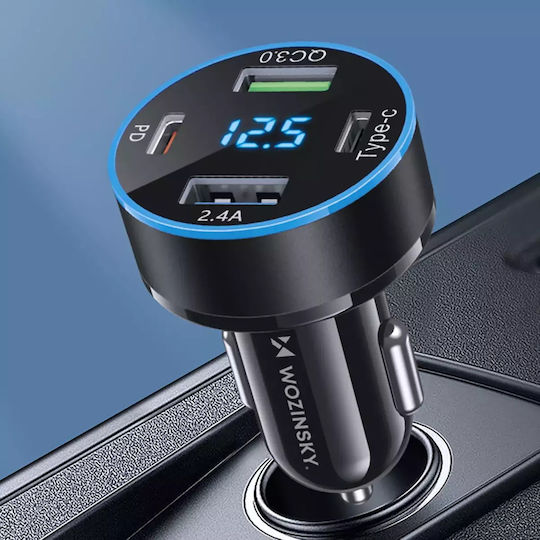 Wozinsky Auto-Ladegerät 50W 5A mit Anschlüssen: 1xUSB 2xType-C Schwarz Farbe