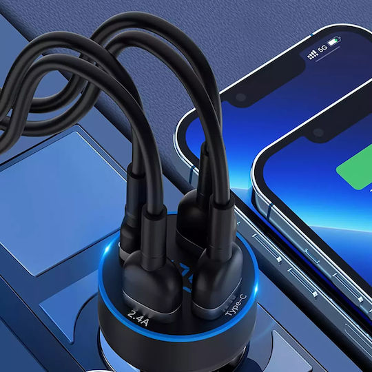 Wozinsky Auto-Ladegerät 50W 5A mit Anschlüssen: 1xUSB 2xType-C Schwarz Farbe