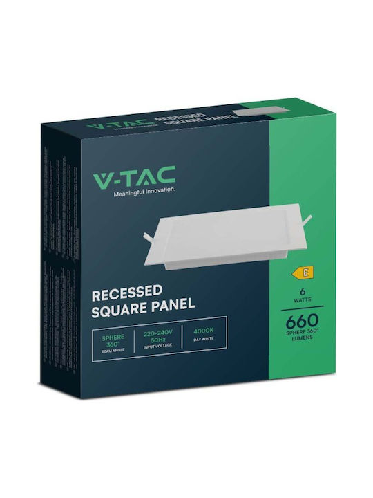 V-TAC Τετράγωνο Χωνευτό Σποτ με Ενσωματωμένο LED και Θερμό Λευκό Φως Λευκό 1τμχ