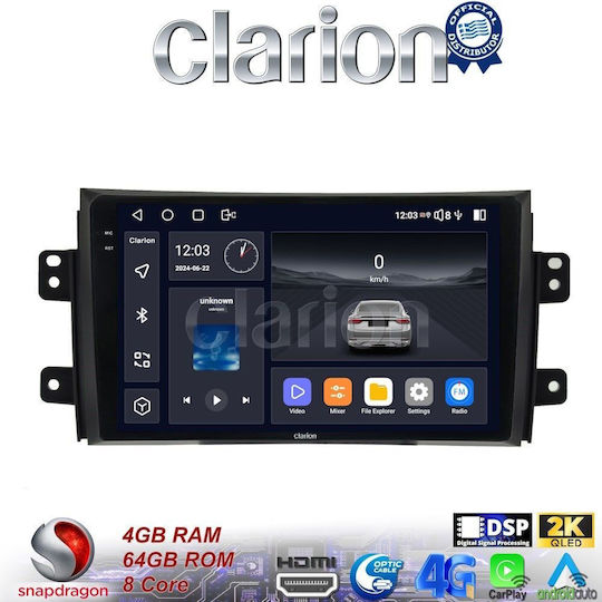 Clarion Ηχοσύστημα Αυτοκινήτου για Fiat Sedici Suzuki SX4 2006-2011 (Bluetooth/USB/WiFi/GPS/Apple-Carplay/Android-Auto) με Οθόνη Αφής 9"