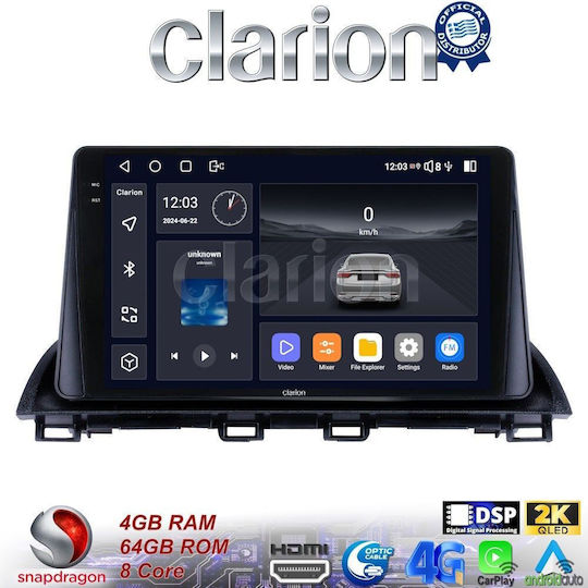 Clarion Ηχοσύστημα Αυτοκινήτου για Mazda CX-4 2014 > (Bluetooth/USB/WiFi/GPS/Apple-Carplay/Android-Auto) με Οθόνη Αφής 9"