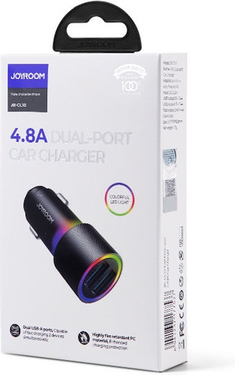 Joyroom JR-CL10 Φορτιστής Αυτοκινήτου 24W 4.8A με Θύρες: 2xUSB Μαύρο Χρώμα