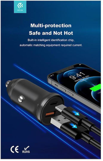Devia Car Charger 30W with one Port: 1xUSB Black Color