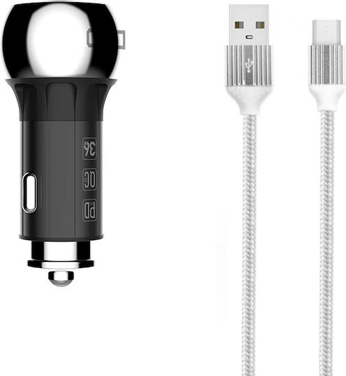 Ldnio C1 Car Charger 36W 5A with One Port 1xUSB-A with Type-C Cable Black Color