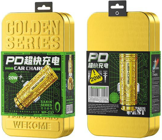 WK Autoladegerät 20W Schnellladen mit einer Buchse 1xUSB Goldene Farbe
