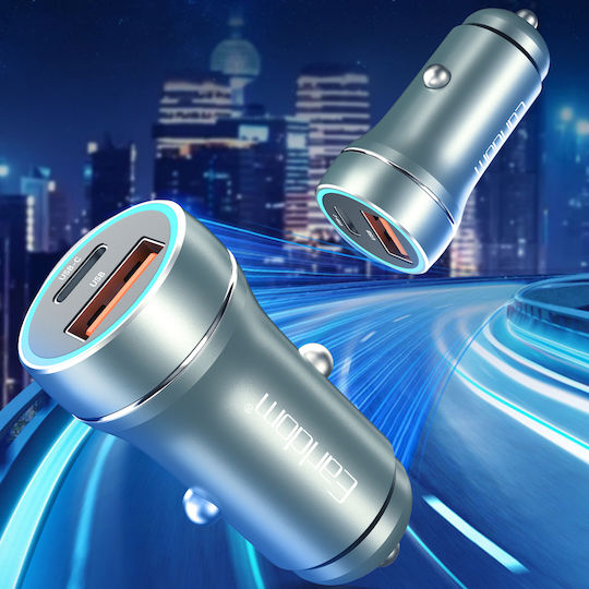 Earldom Earldom Auto-Ladegerät 30W 3A Schnellladen mit Anschlüssen: 1xUSB 1xType-C inklusive Kabeltyp Type-C Silber Farbe