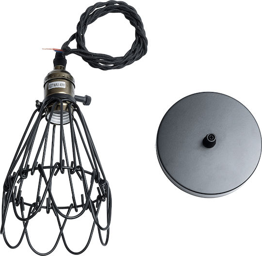 GloboStar Flower Iron Pendant Light Orange Grid with Socket E27 10x10x20cm