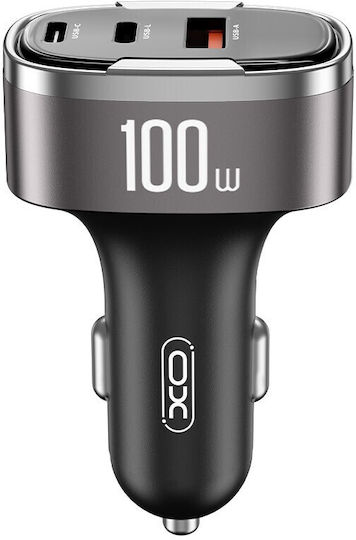 XO CC61 Φορτιστής Αυτοκινήτου 100W 3A με Θύρες: 1xUSB 2xType-C μαζί με Καλώδιο Lightning Μαύρο Χρώμα