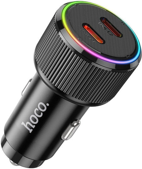 Hoco Qc Pd Încărcător Auto 50W 3A Încărcare Rapidă cu Porturi: 2xType-C Negru Culoare