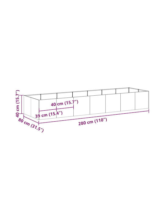 vidaXL Planter Box Metal Silver 280x80x40cm.