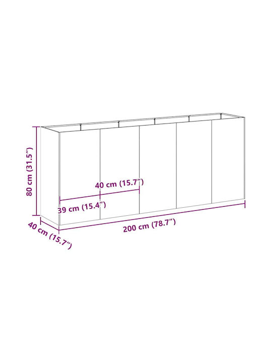 vidaXL Кутия за саксии Метал Silver 200x40x80см.