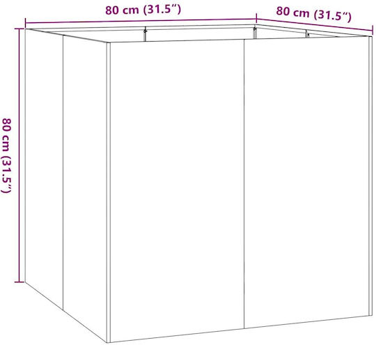 vidaXL Planter Box Metalic Argintiu 80x80x80cm
