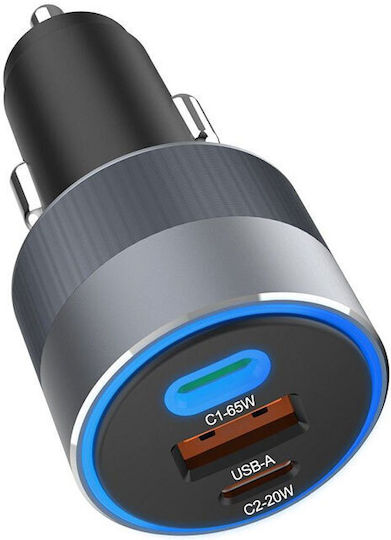 Forcell F-energy Auto-Ladegerät 85W 3A Schnellladung mit Anschlüssen: 1xUSB 2xType-C Gray Farbe