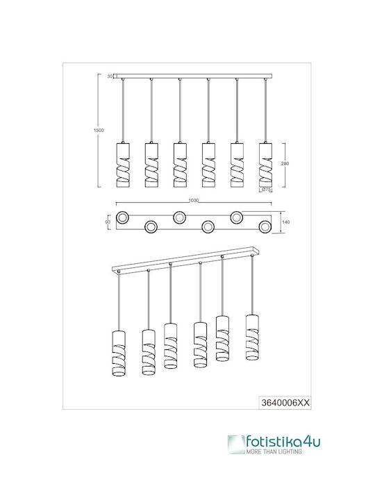 Trio Lighting Lustră Alb pentru 6 Becuri GU10 100x9x150cm.