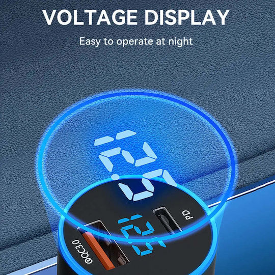 Wozinsky Φορτιστής Αυτοκινήτου 36W 5A με Θύρες: 1xUSB 1xType-C Μαύρος