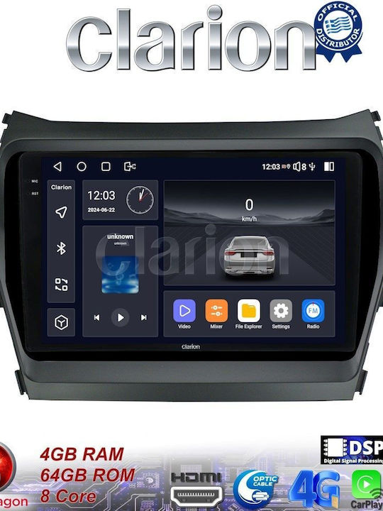 Clarion Ηχοσύστημα Αυτοκινήτου για Hyundai Santa Fe / iX45 2013 > 2017 (Bluetooth/USB/WiFi/GPS/Apple-Carplay/Android-Auto)