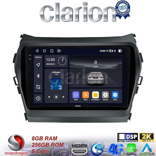 Clarion Car Audio System for Hyundai Santa Fe / iX45 2013 > 2017 (Bluetooth/USB/WiFi/GPS/Apple-Carplay/Android-Auto) with Touch Screen 9"