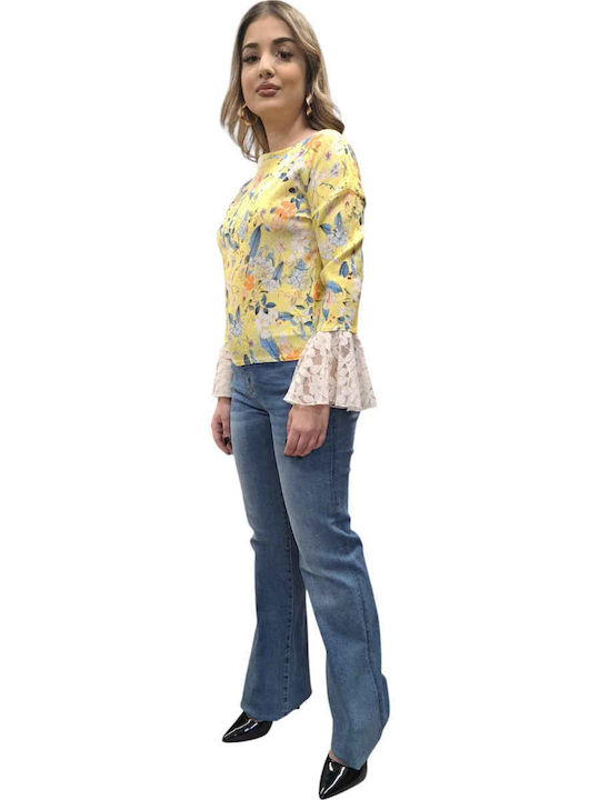 Women's Summer Blouse Long Sleeve Floral Yellow