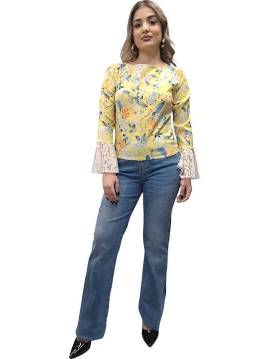 Women's Summer Blouse Long Sleeve Floral Yellow