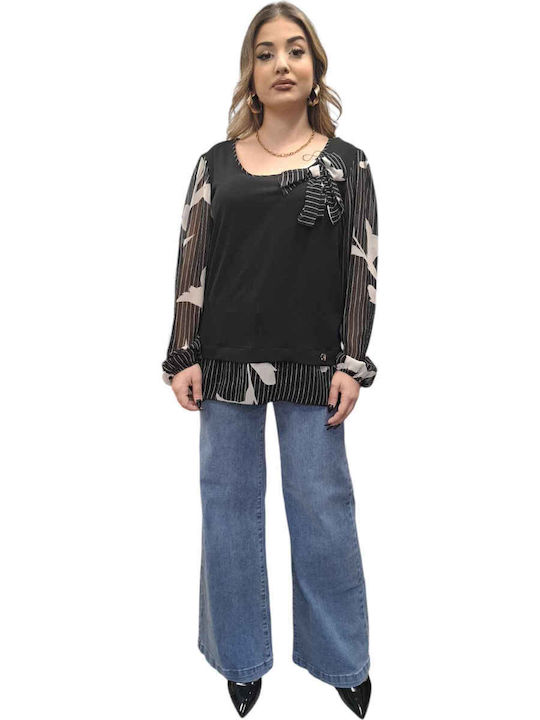 Women's Summer Blouse Long Sleeve Black