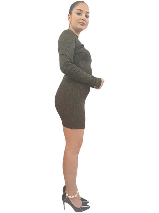 Mini Damenkleid Gestrickt Khaki Grün