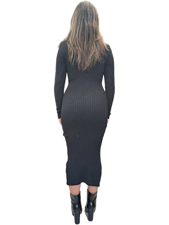 Midi Evening Dress with Tearing Black