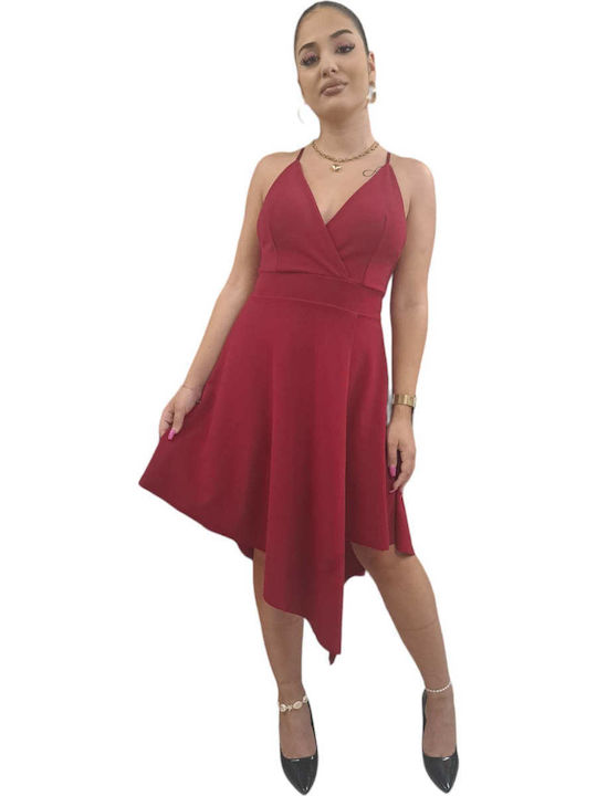 Summer Midi Evening Satin Dress Red