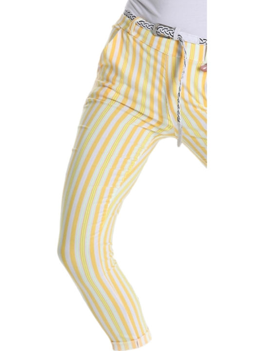 Remix Fantasia Women's Cotton Trousers Striped Yellow