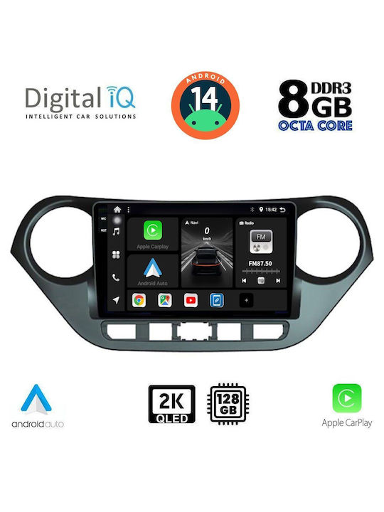 Digital IQ Car Audio System for Hyundai i10 2014-2020 (Bluetooth/USB/AUX/WiFi/GPS/Apple-Carplay/Android-Auto) with Touch Screen 9"