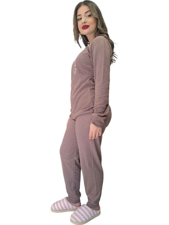 Remix Winter Damen Pyjama-Set Pink, Brown