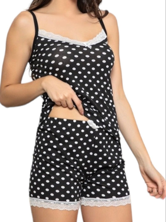 Remix Sommer Damen Pyjama-Set Schwarz
