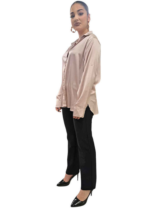 Women's Satin Long Sleeve Shirt Ecru