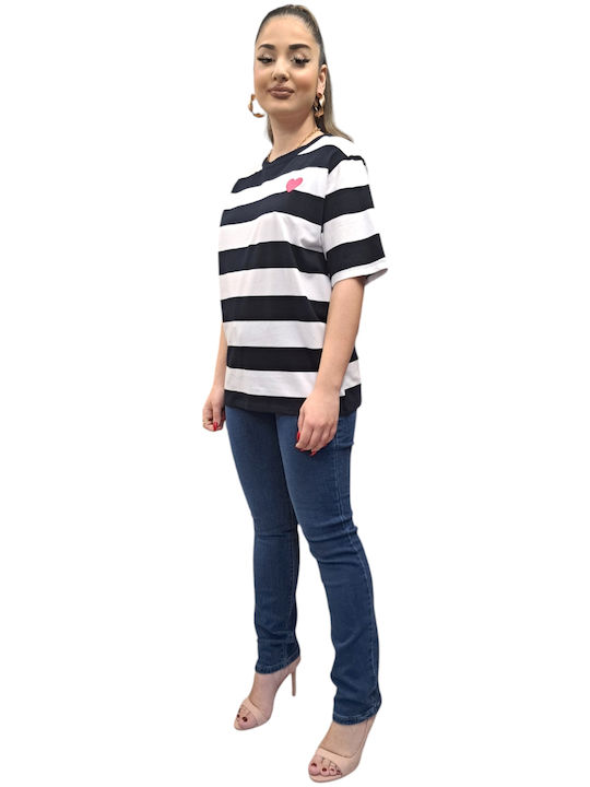 Γυναικείο Oversized T-shirt Ριγέ Άσπρο/μαύρο