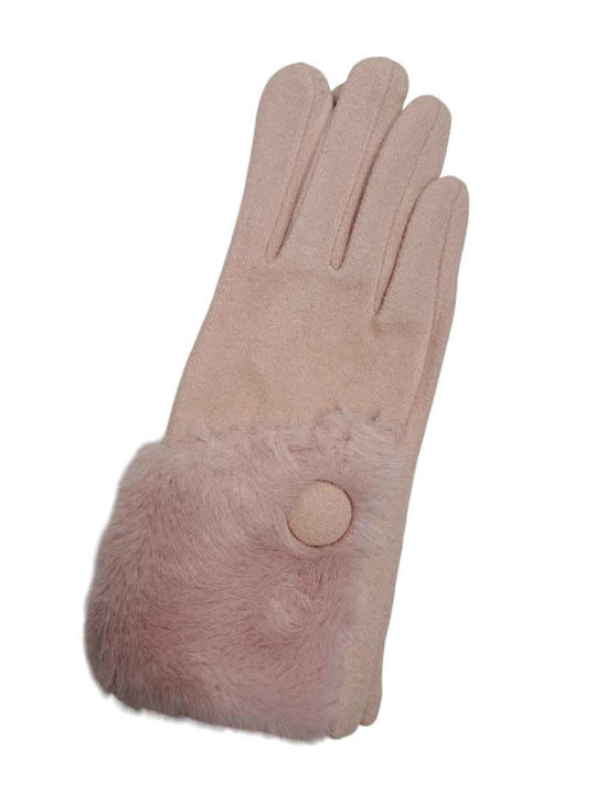 Remix Women's Knitted Touch Gloves with Fur Pink