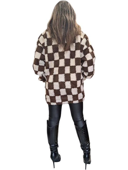 Γυναικείο Καρό Καφέ Παλτό Oversized