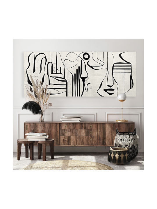 Canvas Painting Black and White Abstract Linear Design Knv2556 50cm X 115cm