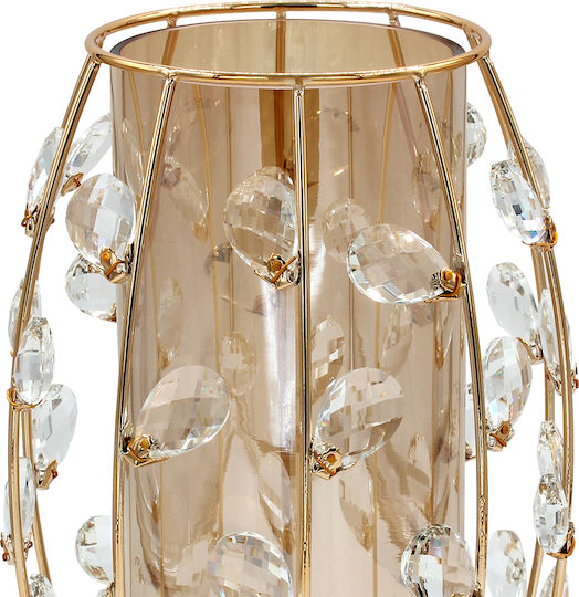 Metal Vase Φ20x32 cm Gold Crystals Amber Glass Keskor 43070