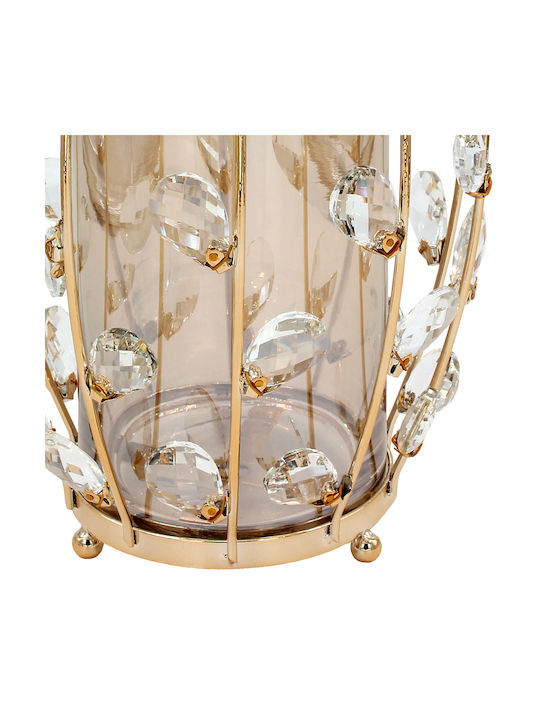 Metal Vase Φ20x32 cm Gold Crystals Amber Glass Keskor 43070