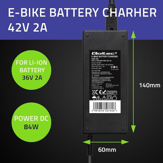 Qoltec Charger for Electric Scooter in Black Color