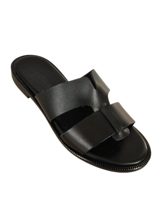 Leather Women's Flat Sandals in Black Color
