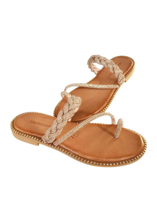 Sandale Casual Damă Din Piele Roz Auriu