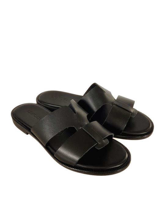 Leather Women's Flat Sandals in Black Color